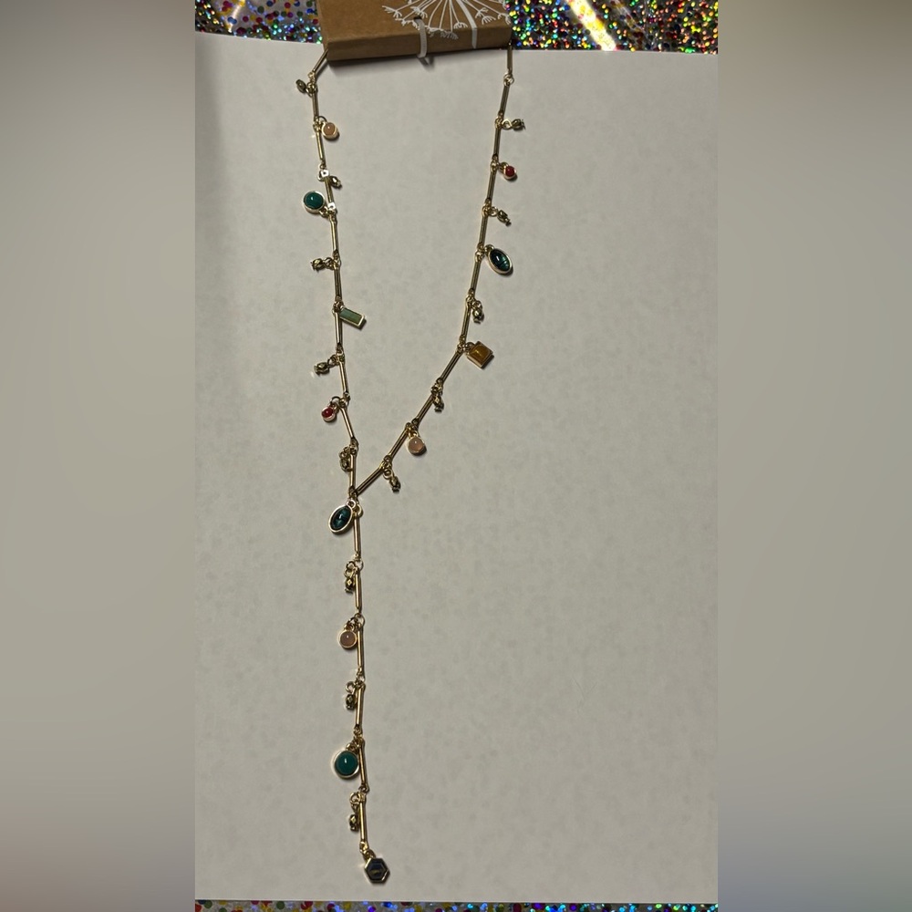 Multi Color Gemstone Dangling Y Necklace, Women’s quality jewelry, BNWT